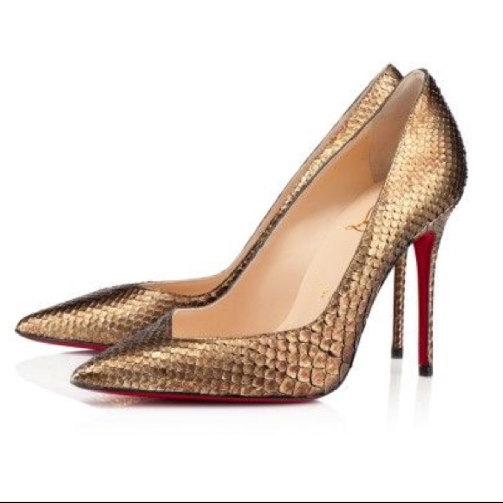 NEW authentic CHRISTIAN LOUBOUTIN completa 100 Python Cosmo Bronze So Kate 38.5